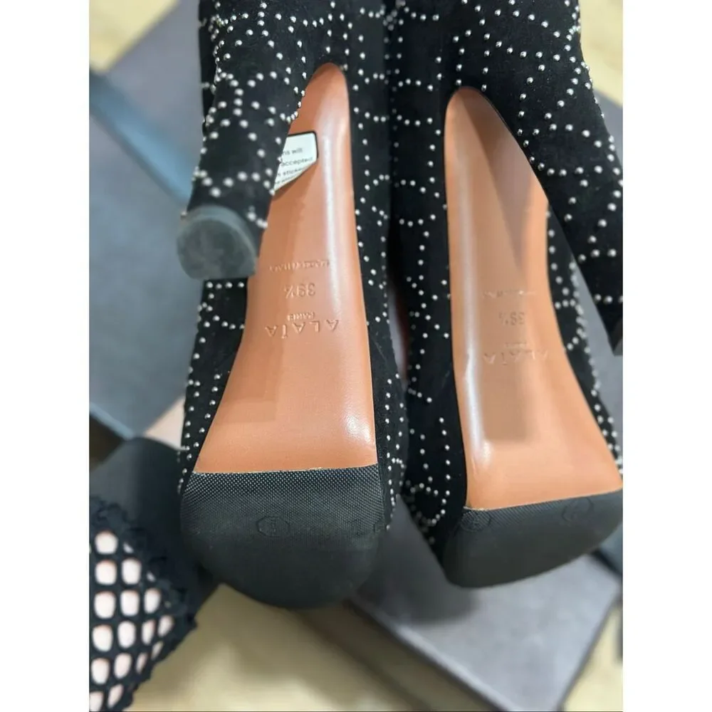 NWT Alaïa Studded Leather High Heel Platform Ankle Edgy Black Boots Women's 9.5